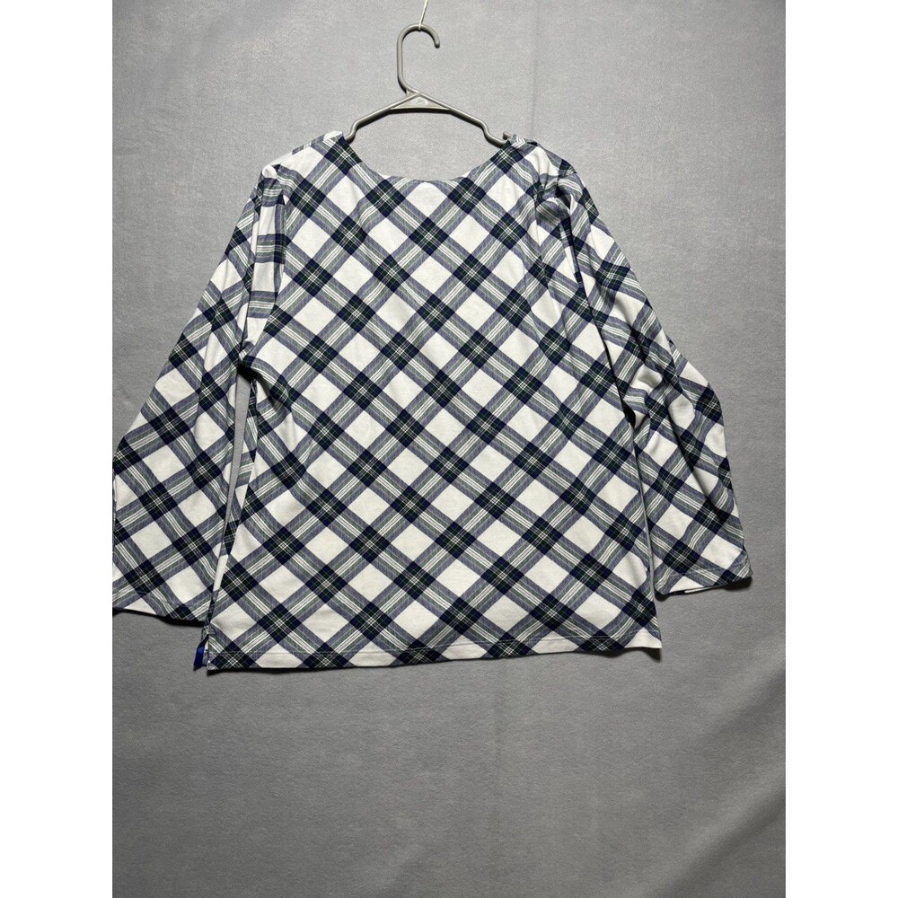 Appleseed’s Women’s XL Plaid Long Sleeve Knit Top Blue Green White Pullover